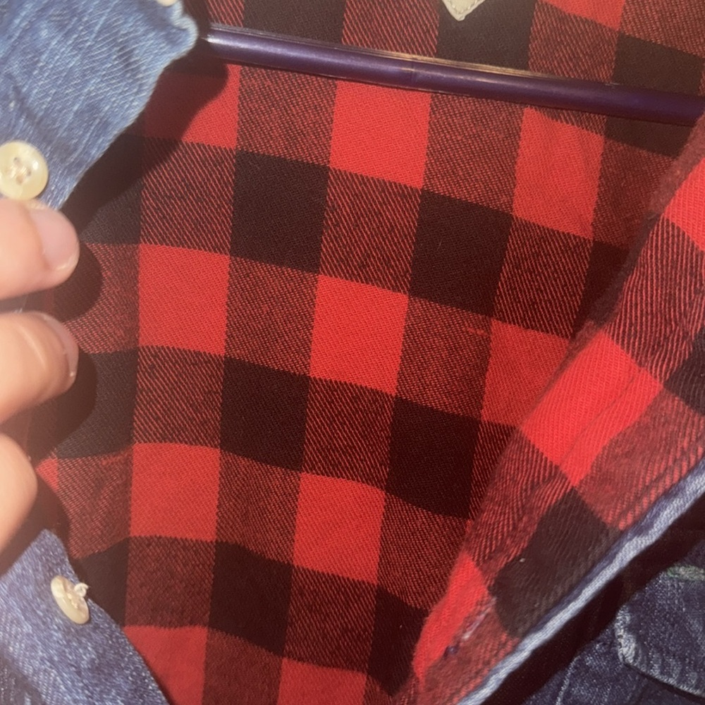 Tommy Hilfiger Y2K Denim Button Down Flannel Lined Khaki Elbow Pad Shirt - Picture 3 of 4